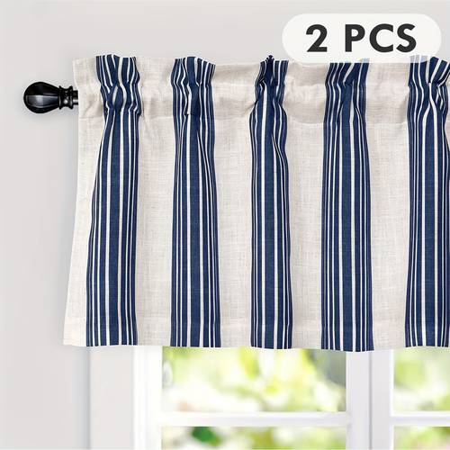 vertical striped pattern linen blend thermal insulated blackout linen window curtain valance rod pocket lined single 52 inch by 18 inch plus 2 inch jade gray