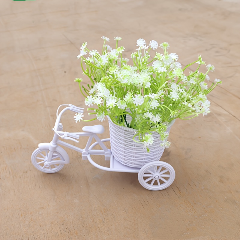 TEMU 1pc Vintage Bicycle Planter - No Watering Needed Fake Flowers, Lightweight Plastic Flower Pot With Wheels, Rustic Farmhouse Decor For Home,
