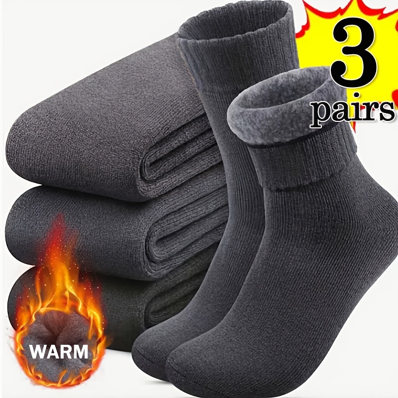 TEMU 3/5 Pairs Of Men's Winter Warm Socks Super Thick Plush Socks Unisex Winter Outdoor Warm Socks Cold Resistant Tube Socks Perfect Gift, Black,