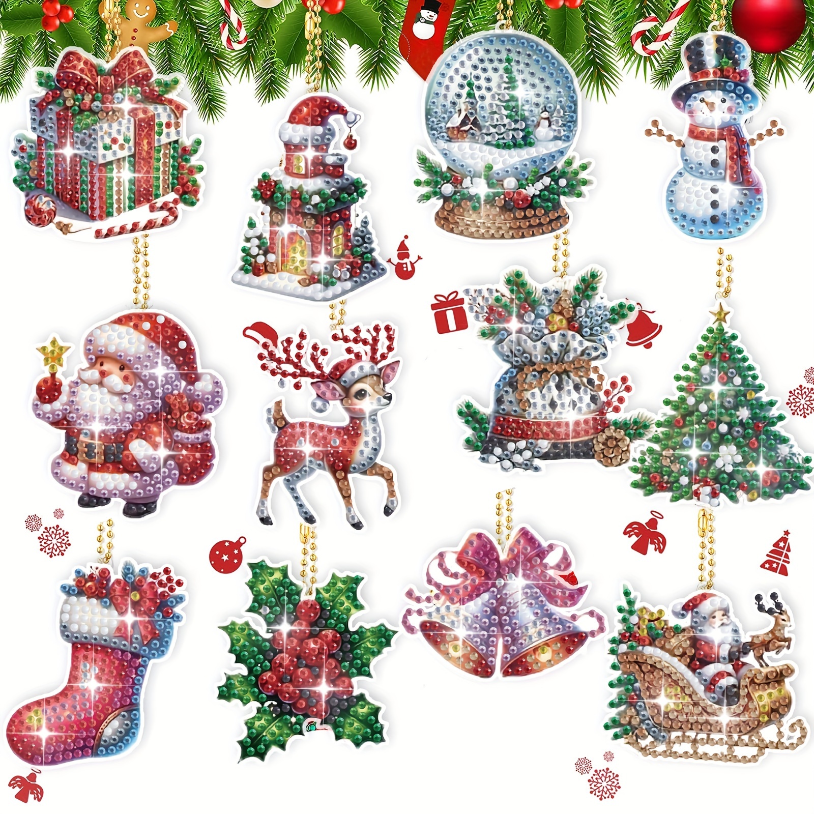 

Christmas Diamond Painting Kit - 12 Piece 5d -themed Diamond Art Charms, Acrylic Round Diamond Keychain Pendant Crafts, Home & Party Decor Christmas Tree Ornaments