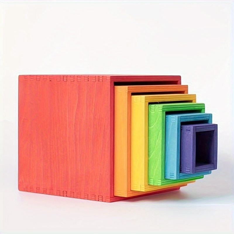 Wooden Multicolor Box Set, Rainbow Building Blocks Stacking Storage Color Recognition Classification Toy Frosted Texture, Suitable As A Small Ornament Storage Box