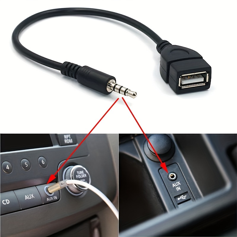 3.5mm AUX to USB Audio Cable, Black Car AUX Adapter, USB Headphone Converter, Male to Female, Miniusb Connector, USB Powered, ?36V Operating Voltage, No Battery Required