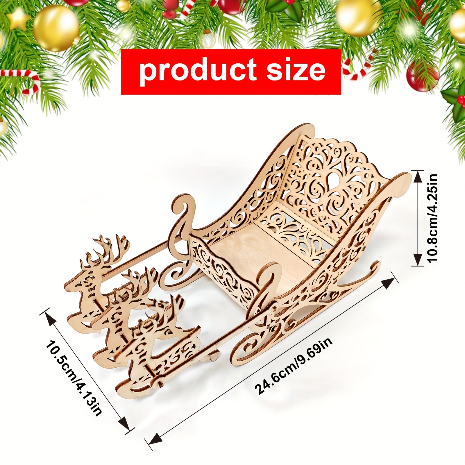 Image of Christmas Desktop 3d Wooden Reindeer Sleigh - Decorative Plaque And Ornament, Exquisite Carved Diy Handcrafted Decor, Suitable For Holiday Tabletop Display And Home Decoration, Creative New Year Gift
