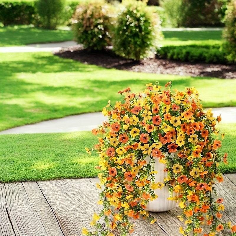 2pcs Uv-resistant Fake Hanging Daisies - Realistic Outdoor/indoor Plastic Flower Decor Suitable For Porch, Window, Patio - Low-maintenance Vine Plants With , No Container/no Plants For Easy Decoration