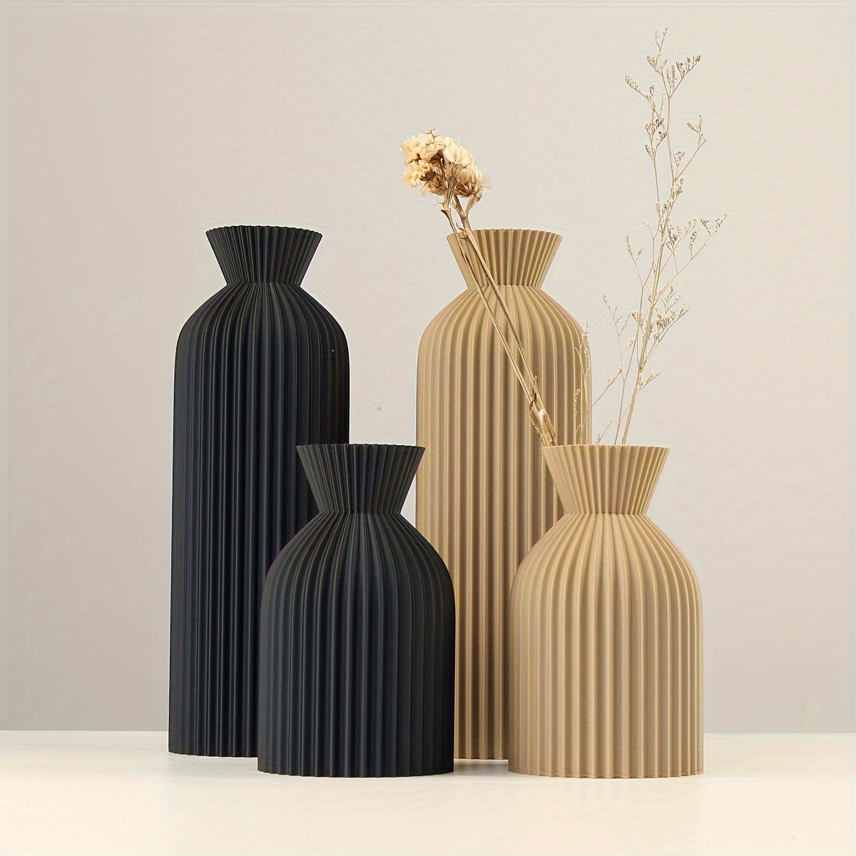 

Boho-chic 3d Printed Plastic Vase Set - Elegant Black Decorative Vases For Farmhouse, Home, Office Decor | Perfect For Living Room, Bedroom, Bookshelf Centerpiece