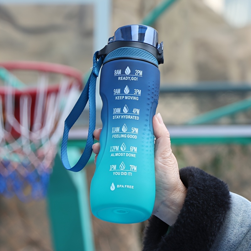Image of 1pc 750ml One--top Durable Water Bottle, Motivational Leakproof Sports Water Bottle, Lightweight, Portable & Reusable, Button Operation, Carrying Handle For Fitness, Travel & Everyday Use
