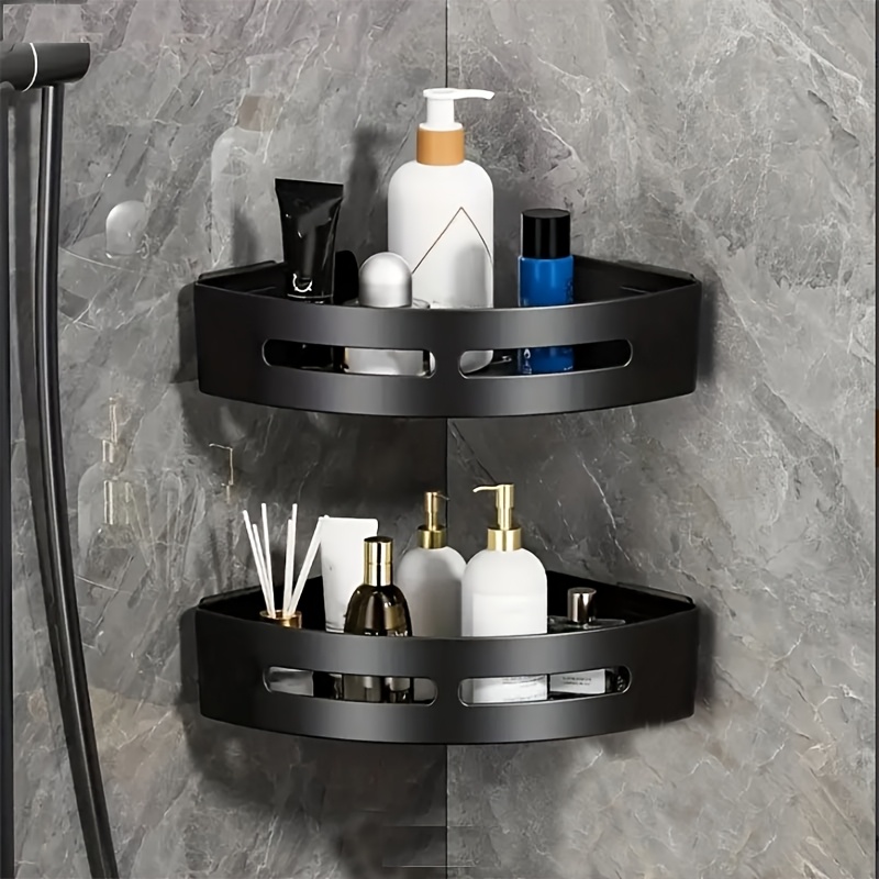 TEMU 2pcs Rustproof Corner Shower Shelves( Products) - Wall-mounted Bathroom Storage Rack With Shampoo Holder, Space-saving Organizer For Inside