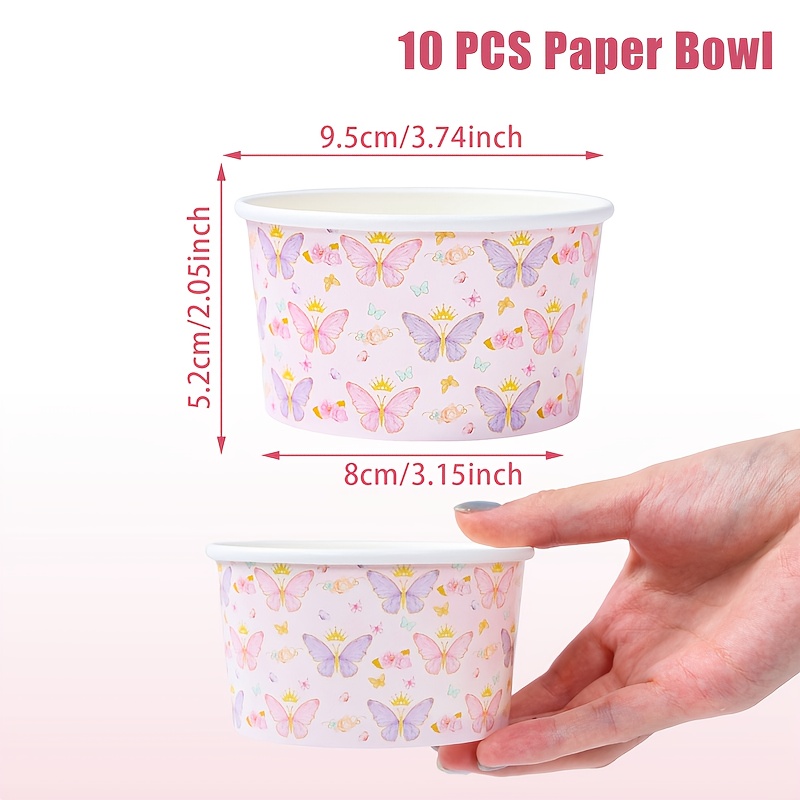 Image of 10pcs, Paper Bowl, Pink Purple Pattern Disposable Paper Bowl, Birthday Decor Bowl, Ice Cream Yogurt Paper Bowl, Popcorn Cookie Dessert Paper Bowl, For Birthday, Baby Shower, Wedding, Theme Party