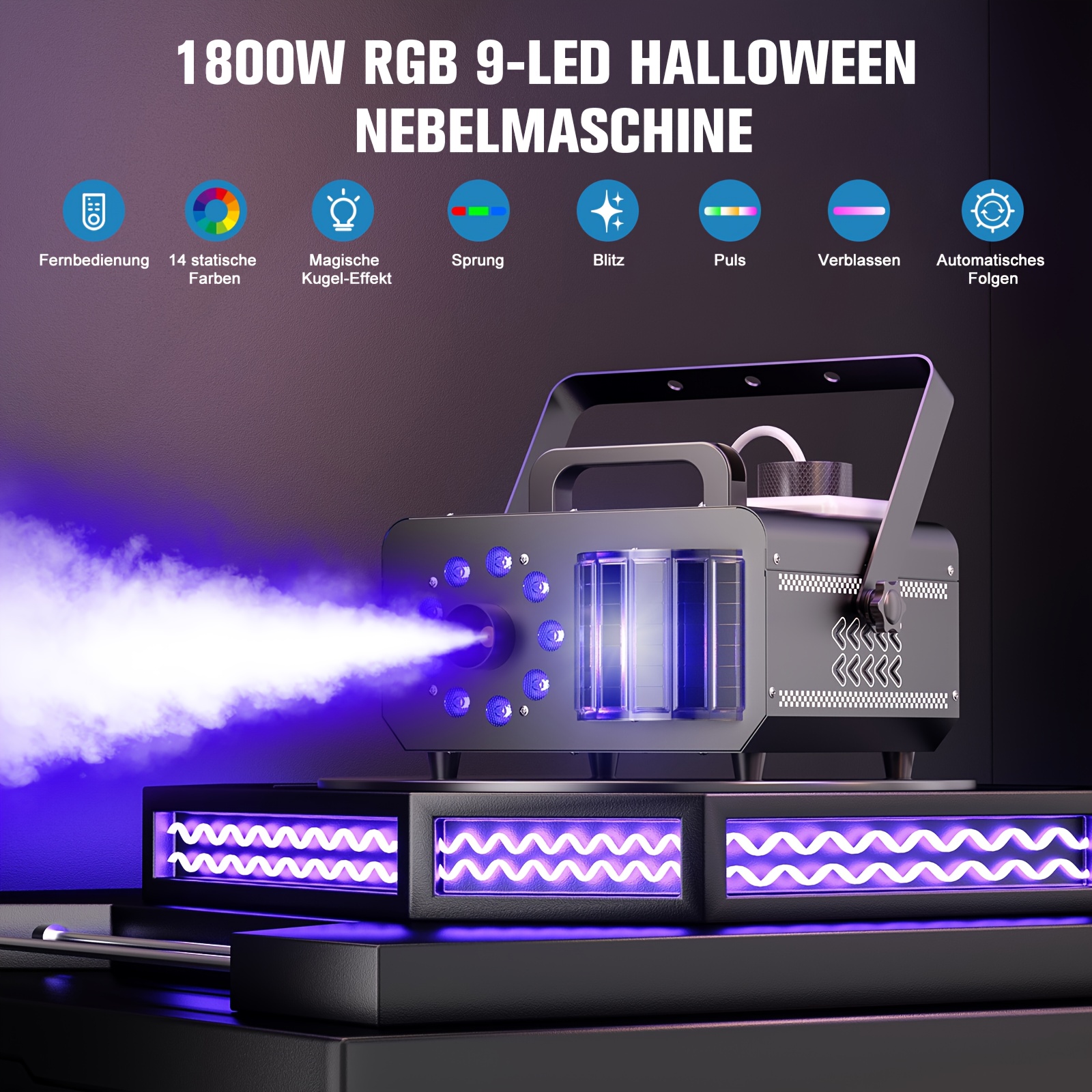 1800w 9 rgb leds, fog machine and   effect with led auto  , jump,   and strobe  , as well as 14 static colours, ideal for halloween events., stage lighting, halloween decorations, dynamic lighting, festive atmosphere, professionalgrade, reliable performance, home  , event planners 0