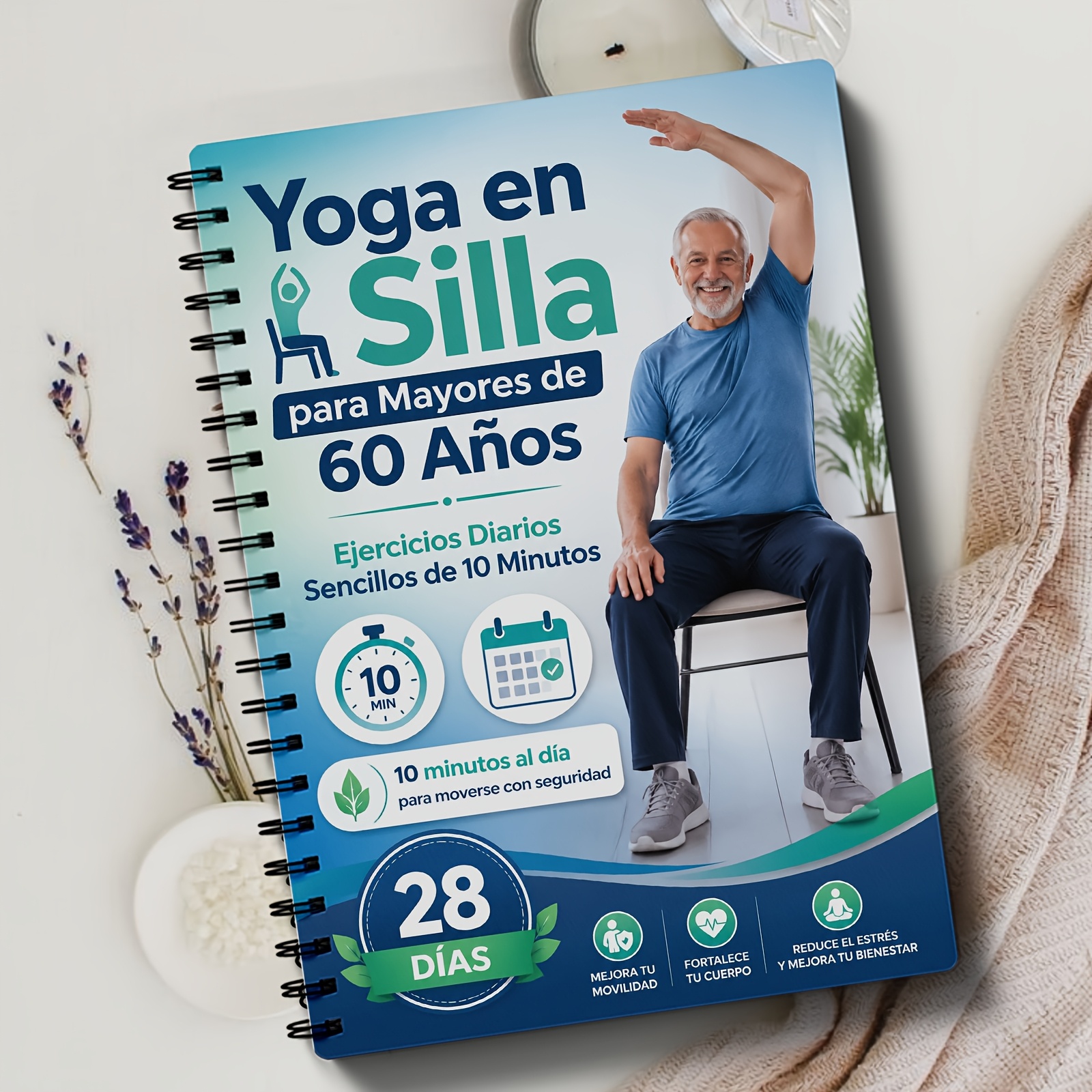 TEMU Plan de ejercicios y libro de registro de yoga en silla, edición en español: Diario de fitness de 40 páginas con , para ancianos, mayores, ,