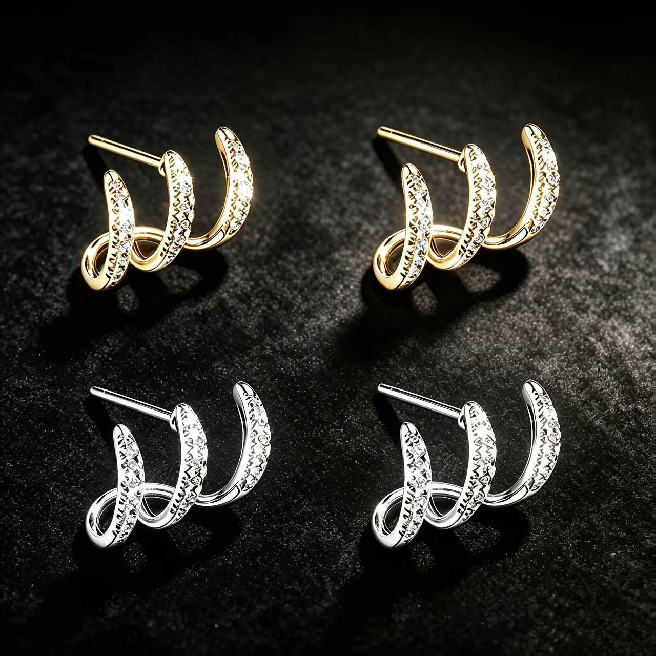 TEMU 2 paires de boucles d'oreilles incurvées à trois griffes pour femmes, boucles d'oreilles quotidiennes, polyvalentes et