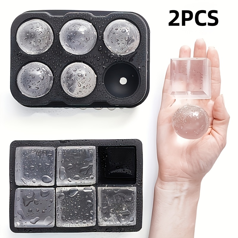 2pcs Silicone Ice Tray Set, Reusable Large Square And Ball Molds, With Funnel, Suitable For Drinks And Food Storage, Ideal For Parties, Dorms, Kitchens, Valentine's Day, Easter, And Ramadan
