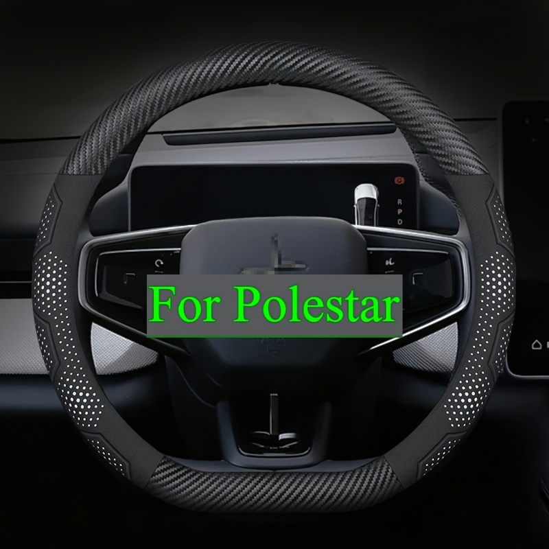 TEMU For Polestar 1 2 3 4 5 2023 2024 Carbon Fiber Pu Leather Microfiber Pu Leather Anti-slip Car Steering Wheel Cover Auto Accessories