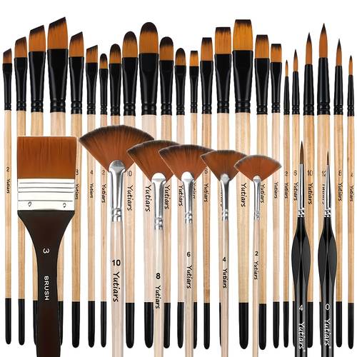 32-teiliges deluxe -künstlerpinselset mit recycelten holzgriffen - hochwertige multi-spitzen (rund, flachfilbert), detailspitz für acryl-, öl- aquarellmalerei – goldene spieze & schwarzer ferrulen-anschluss nummerierte penselen 1–32 idealerweise für ku