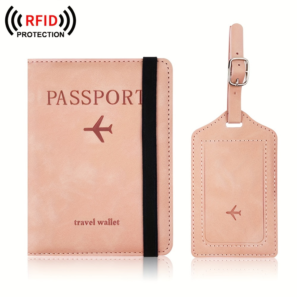 

1pc Passport Covers And 1pc Luggage Tags Set, Premium Pu Synthetic Leather Passport Holder Covers Case, Waterproof Rfid Blocking Travel Wallet Passport Holder, Cute Passport Book For Women Men