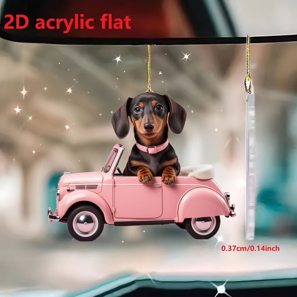 

Festive 2d Acrylic Flat Christmas Dachshund In Pink Car Ornament - Perfect For Home, Party, Or Gift - No Feather, No Electricity Required