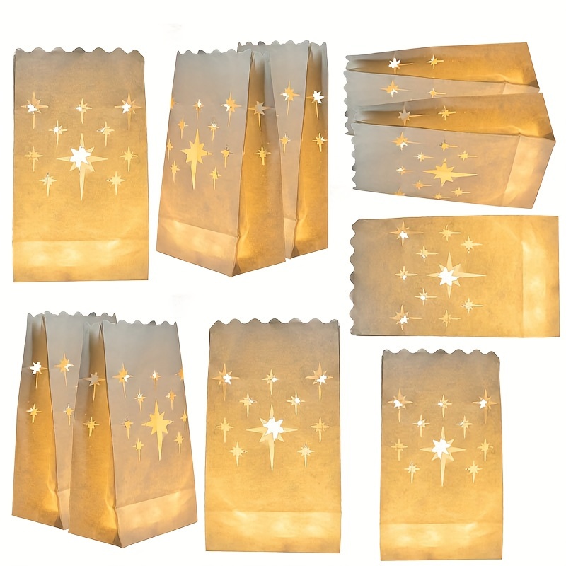 

10pcs Bags With Star Design - Perfect For Weddings, Parties, , Thanksgiving & Christmas Decorations (candles Not Included)