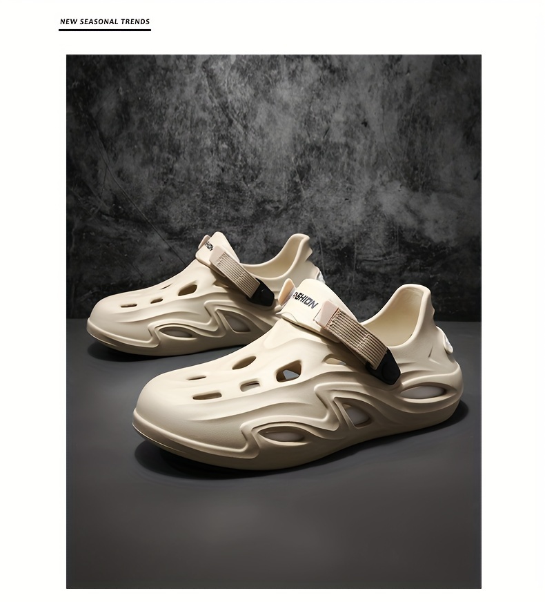 mens summer fashion clogs white eva slip on garden shoes with alphabet print breathable cut out design non slip durable heel for outdoor activities casual beach wear and everyday use summer sandals details 9