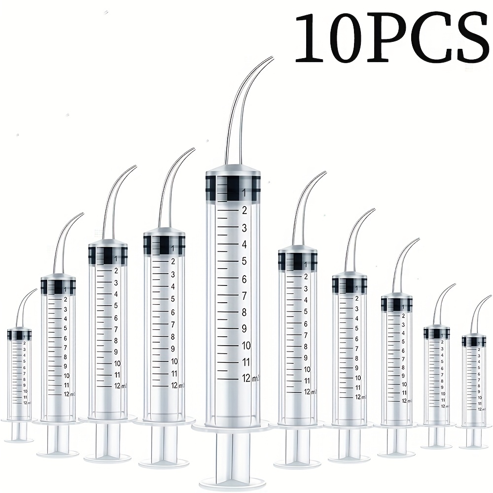 Image of 10pcs Set Of Curved Tip Disposable 12ml Syringes, Suitable For Oral Irrigation, Watering, Pet Feeding, Liquid , And Oil Administration