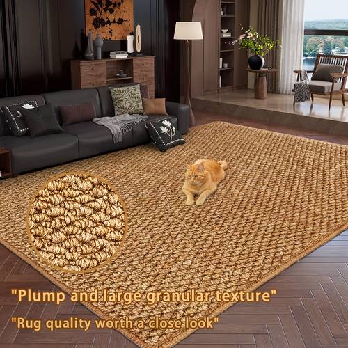1pc japanese style jute rug high quality rug rustic brown long rectangular large area rug indoor full room carpet densely woven with full large soft and comfortable in summer