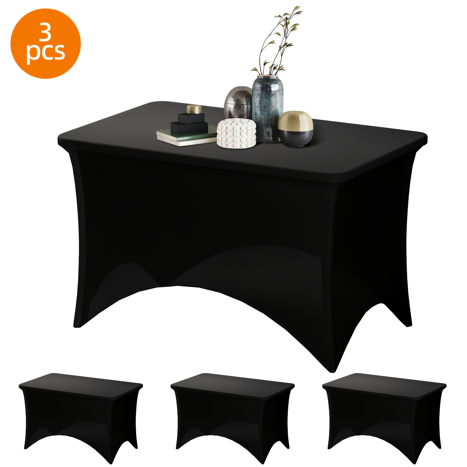 Image of Tomnk 3/6pcs Stretch Spandex Fitted Tablecloth, 120/180/240cm, Rectangular Tablecloth, Wrinkle-free, Suitable For Wedding Banquet Party Outdoor Picnic Camping, Machine Washable Reinforced Leg