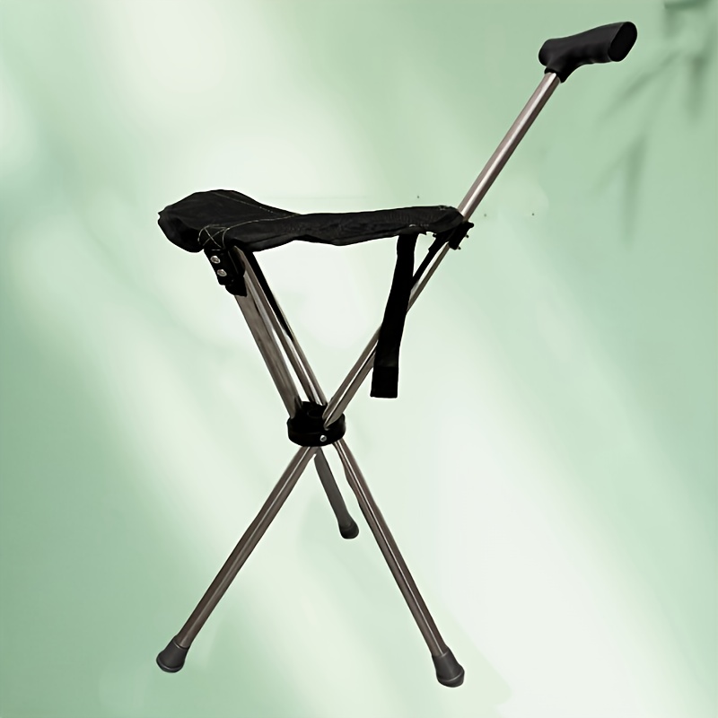 Image of 2-in-1 Collapsible Cane & Stool, Foldable Travel Cane With Locking Mechanism, Portable , 149.69kg Weight Capacity, For Hiking Camping Outdoor Activities, 1pc