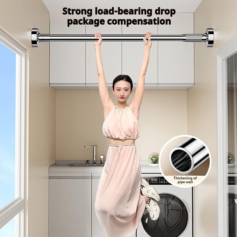 

1pc Heavy-duty Adjustable Clothes Drying Rod - No-drill, Retractable Carbon Steel Hanging Rack With Strong -bearing Capacity For Wardrobes & Laundry Rooms, Clothes Hanging Rod Support