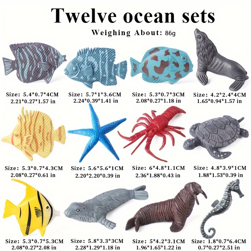 Image of 12pcs Mini Plastic Sea Creature Figurines Ocean Sea Animals Figures Realistic Animal Playset Decor Gifts With Sea Turtle, Starfish, Christmas Gift