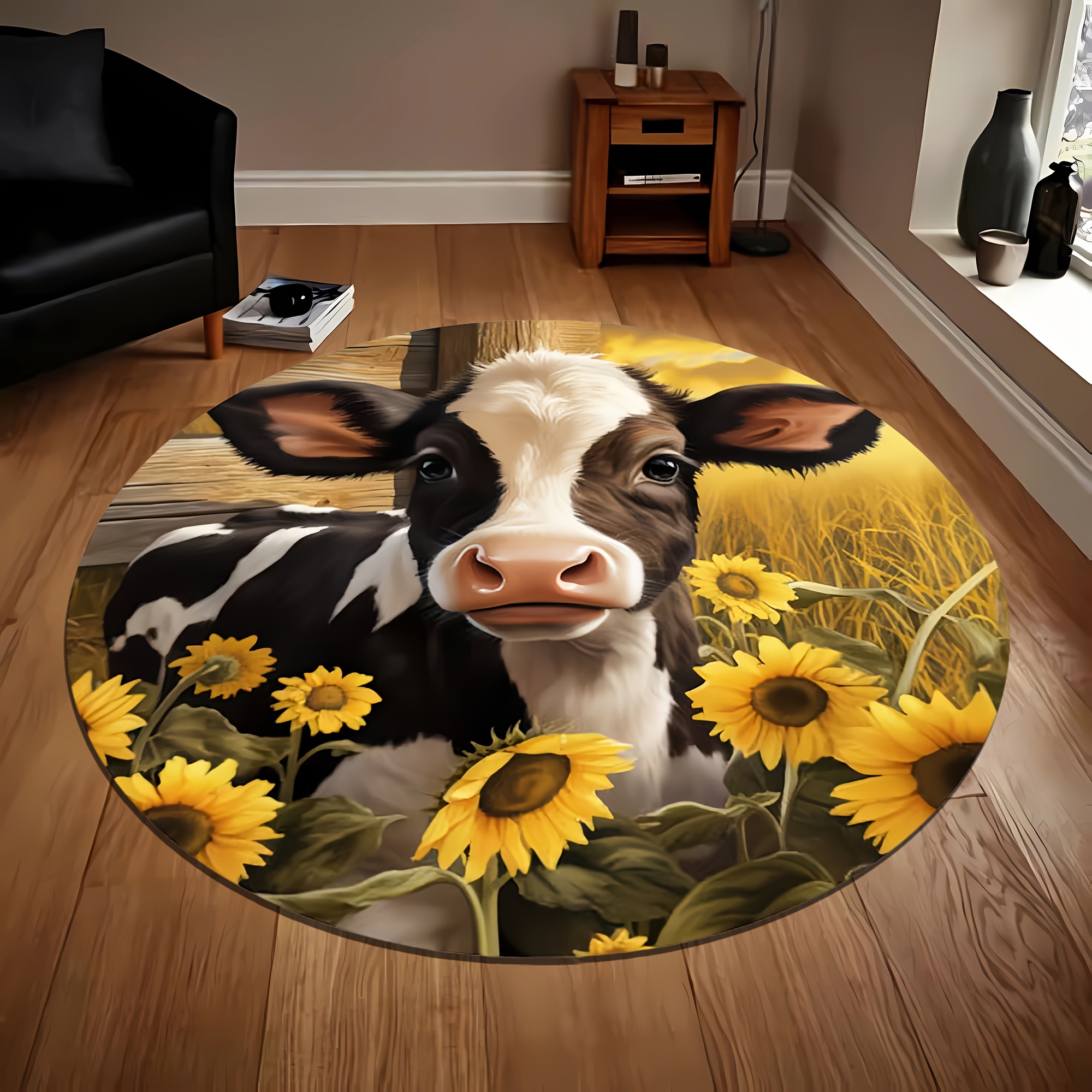 

Round Rug Cow & - , , , - Mat For , , Study -