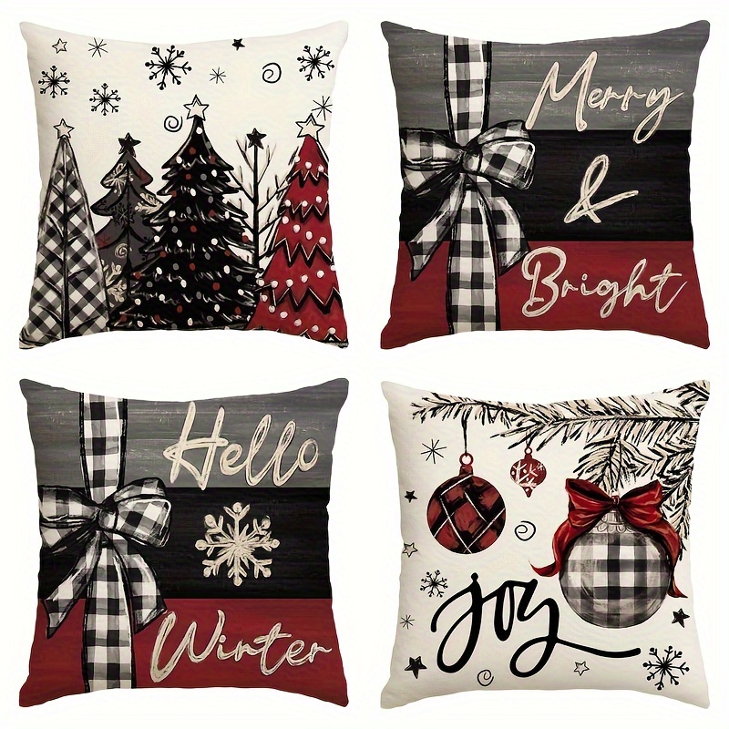 TEMU 4pcs Vibrant Red Christmas Pillow Covers - 18x18 Inch, For Sofa & Couch, Washable With Zip Closure, For Decoration