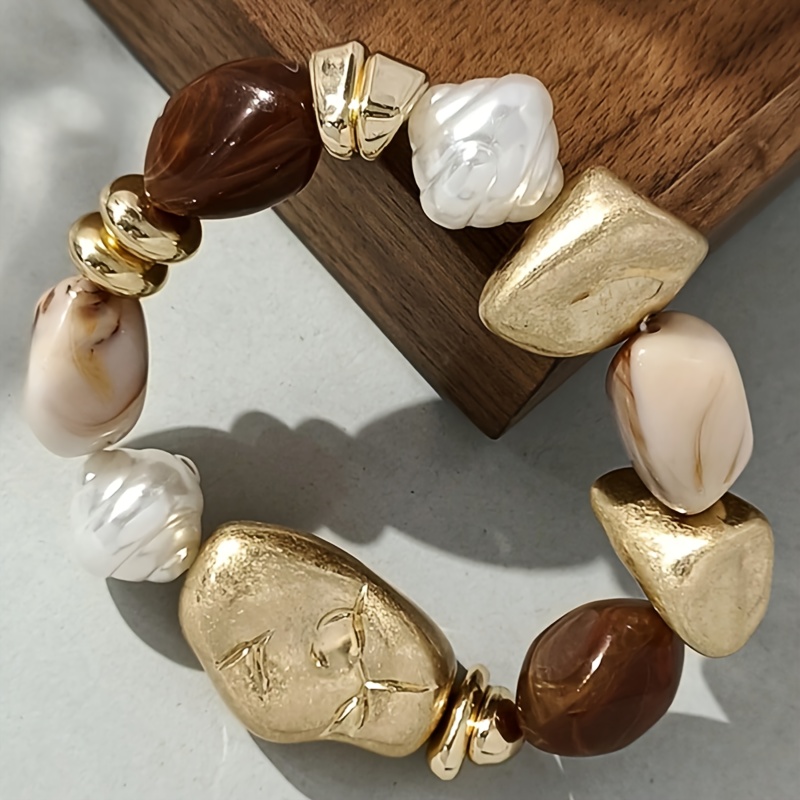 TEMU 1pc Vintage Bohemian Thick Brown Acrylic Beaded Bracelet, Luxurious And High-end For Women, Couples, Parties, And Everyday Use