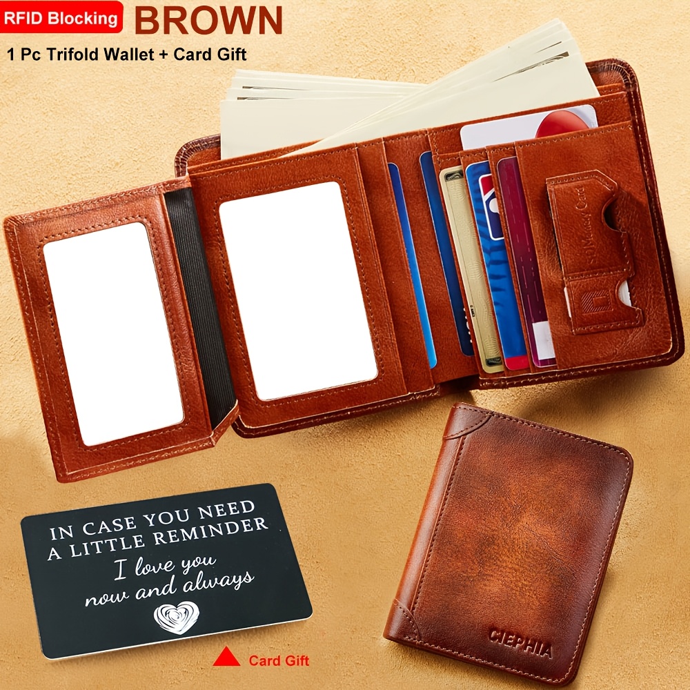Image of Vintage Trifold Rfid Leather Women Wallets, Short Multifunctional Id Credit Card Holder, Business Casual Coin Purse Christmas Day Gifts