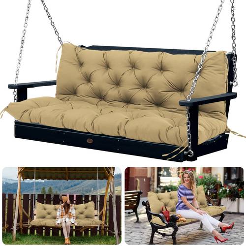 60x40x4inch outdoor porch swing cushions waterproof patio swing cushions 3 seater replacement with backrest and ties thicken 4 swing bench cushions replacement for outdoor furniture lawn garden