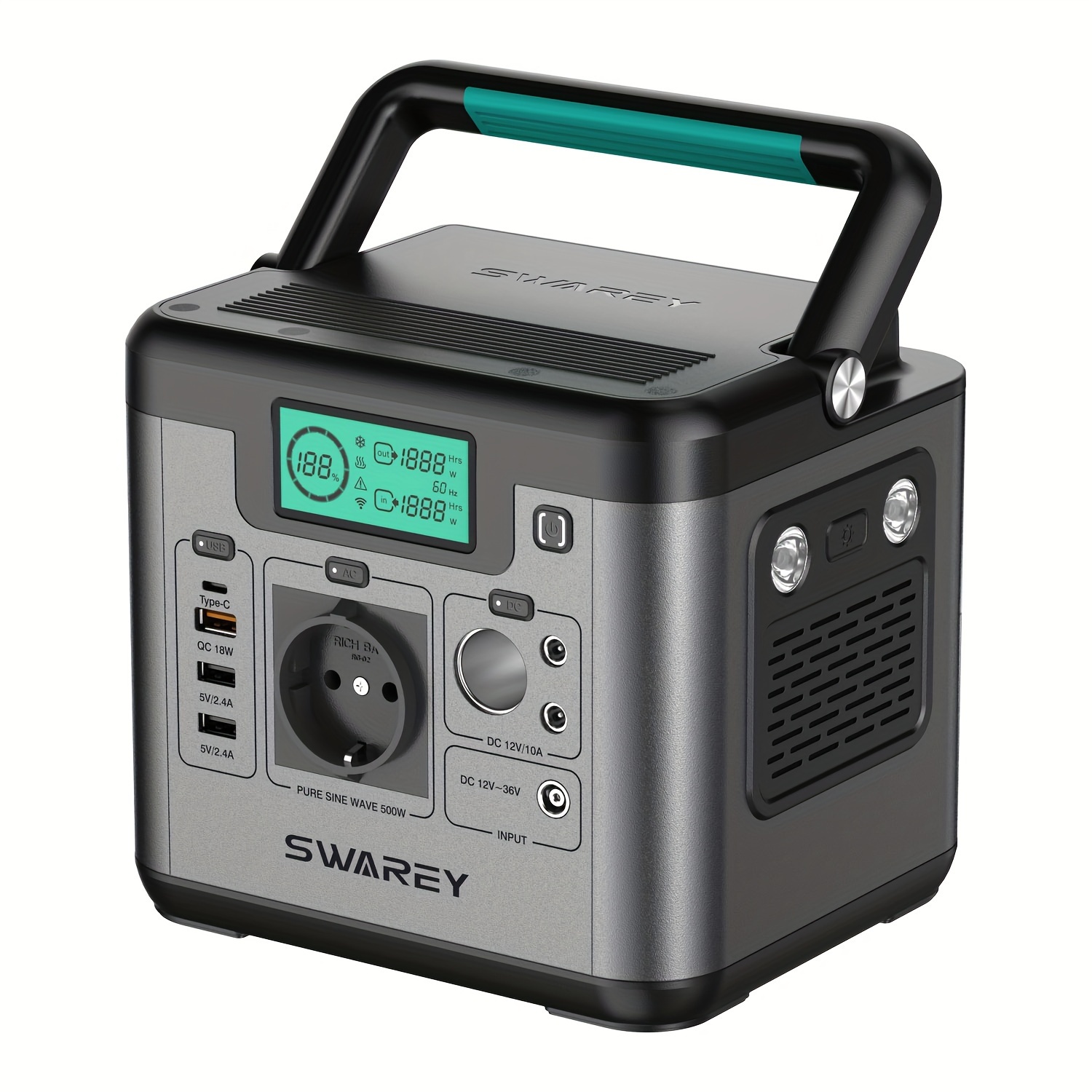 

d'alimentation portable Swarey Pro, batterie au de secours de 518 Wh prise 230 V/500 W les en -car, les air, les urgences