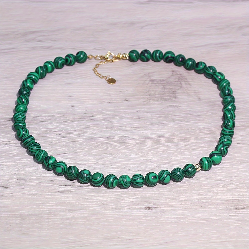 Image of Natural Stone 1pc Natural Malachite 8mm Beaded Necklace For Women Versatile High-end Niche Summer Clavicle Necklace Jewelry