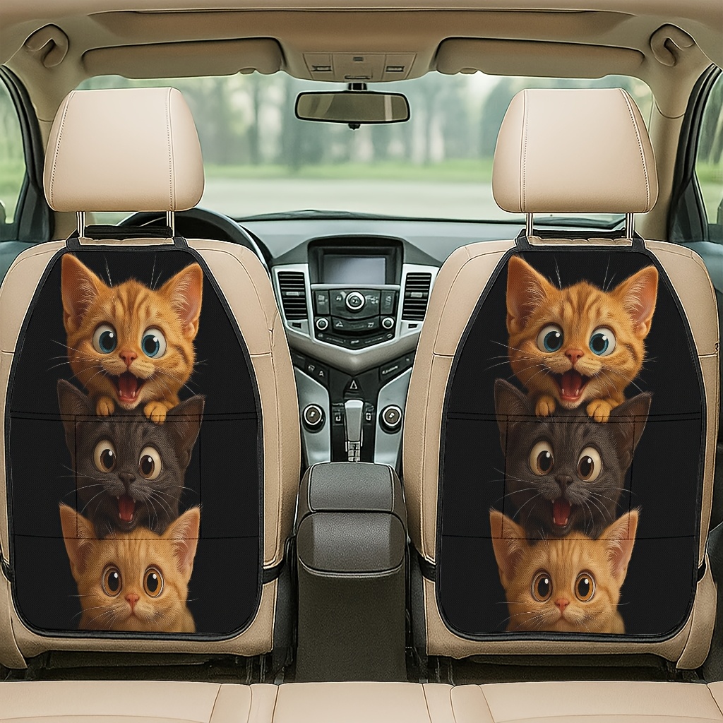 TEMU 2pcs Car Seat Protector With Kickproof Cover & Storage Bag Suitable For Vehicles, Adorable Themed Back Protector, /, Suitable For Car, Suvs,