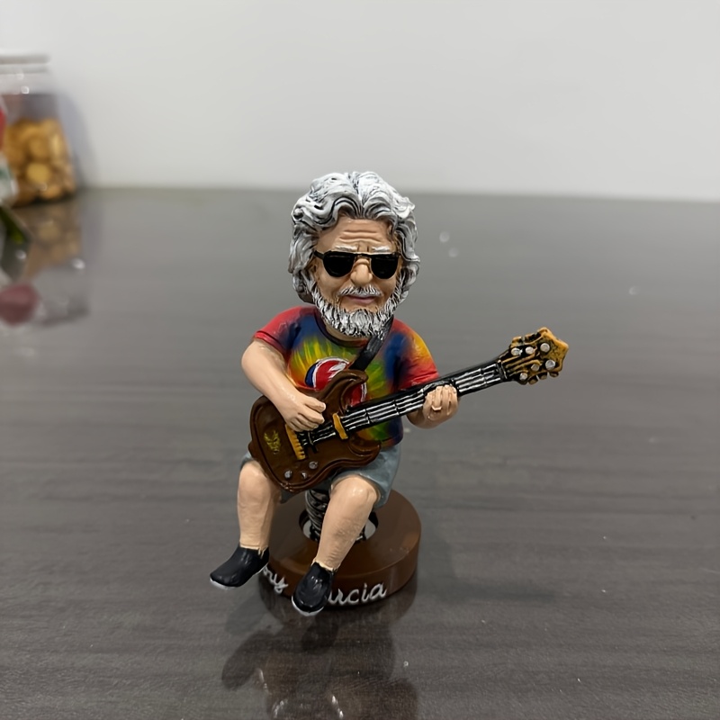 TEMU Resin Ornament: Elderly Playing Guitar, Vintage-style Bobblehead Figure With Spring-action Movement. A Unique And Personalized Small Accessory