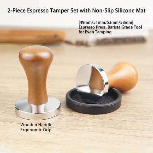 2 stk. håndlavede espresso tamper sæt - træ & metal base med tamping måtte, fladt ergonomisk design til 49/51/53/58mm portafilters, , premium håndværktøj
