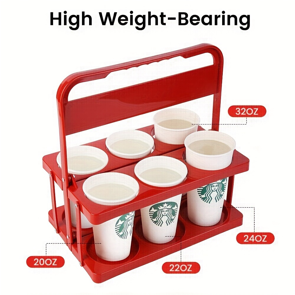 drink carrier with handle plastic cup carriers for drinks drink holder for car     accessories portable foldable reusable mobile use for food delivery bag red