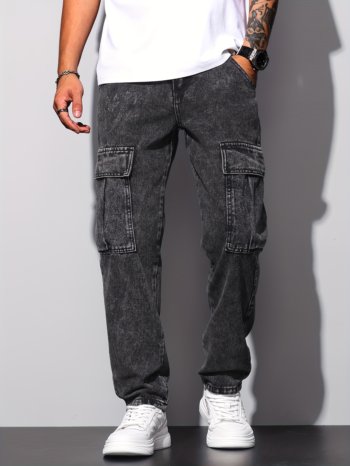 Générique Jean Coupe Baggy GarçOn, Jeans Pantalons Cargo Loose Pant, Avec Ceinture éLastique En Denim, Spring And Autumn 2025 Jogging Basket-Ball SurvêTement Poches Large Garcon 14 Ans