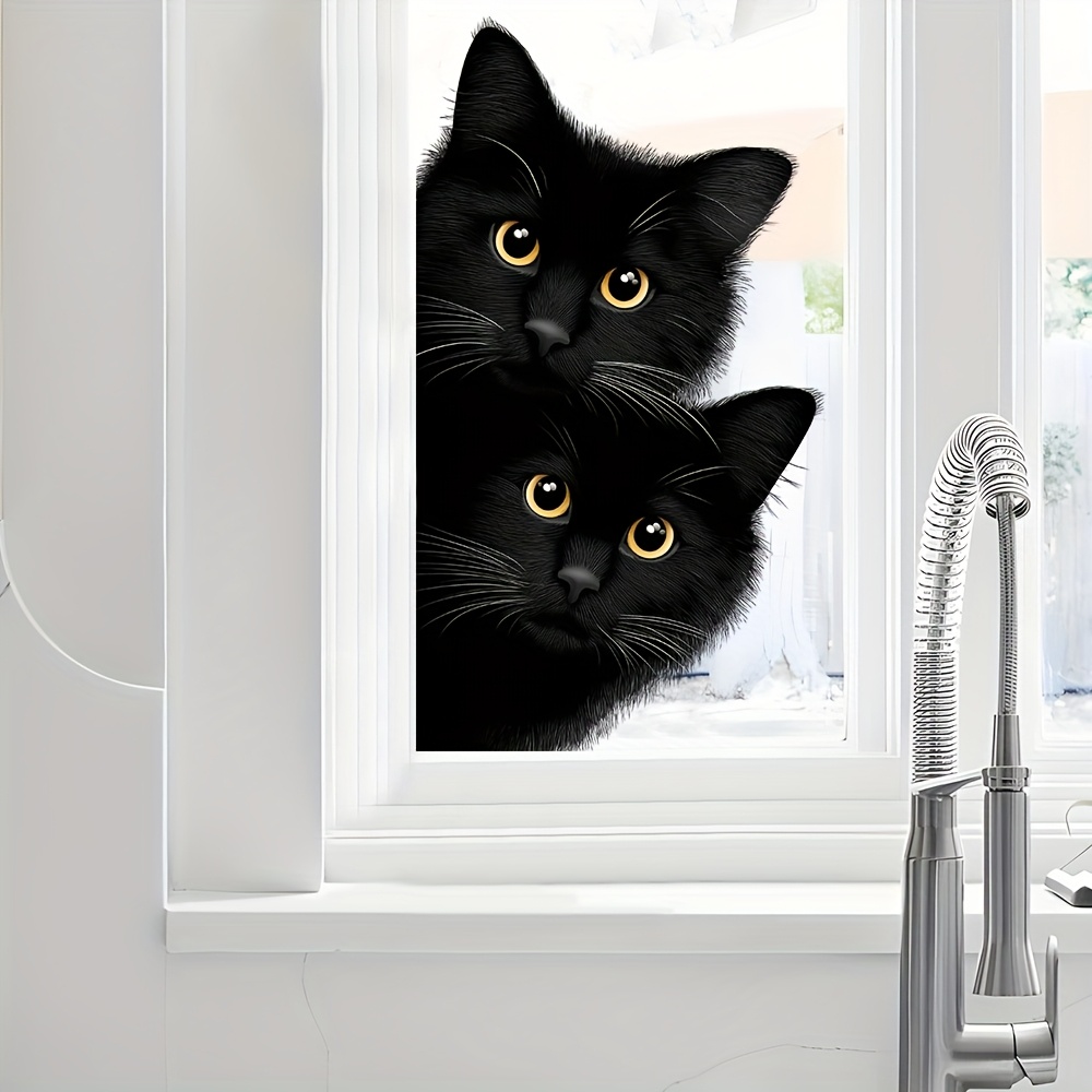 Funny Cat Window Decals Black Cat Window Stickers Peeking Animals Car Sticker And Stick Cats Self Adhesive Window Clings Vinyl Decals For Room Light Switch Glass Window Decor