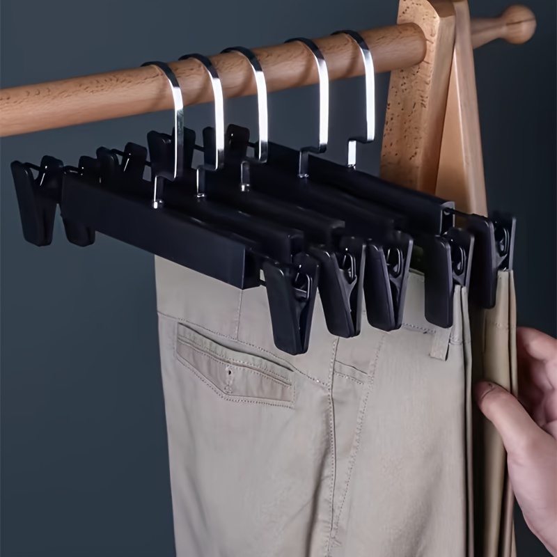 

5pcs Black Matte Flat Hook Plastic Pants Hangers, Sturdy And Durable, Space Saving For Closet Organization, Suitable For Clothing Stores