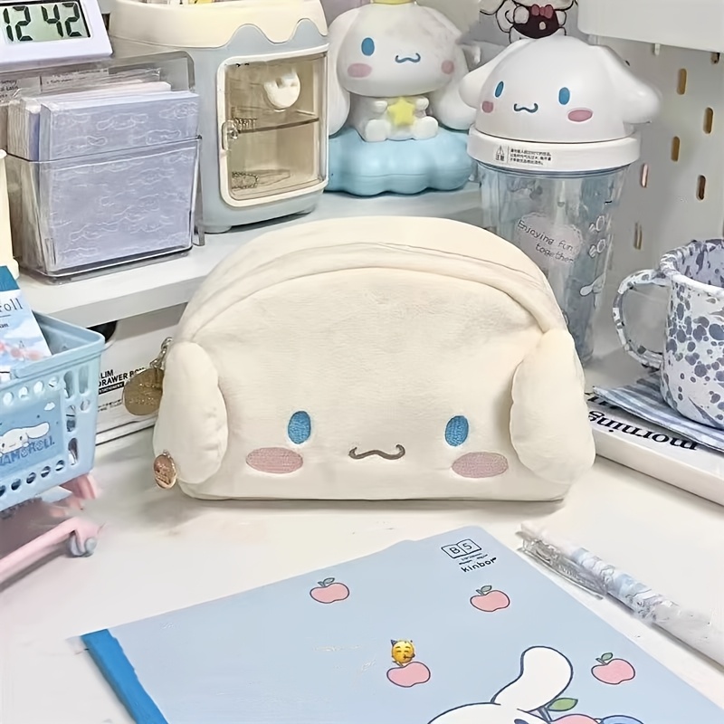 

Sanrio Cinnamoroll Large Capacity Bag, Cute Plush Makeup Pouch, Desk Organizer And Storage, Study Tool Helper, Ideal Gift, Polyester, Lightweight, Solid Color, Zip Pocket, Unlined - White