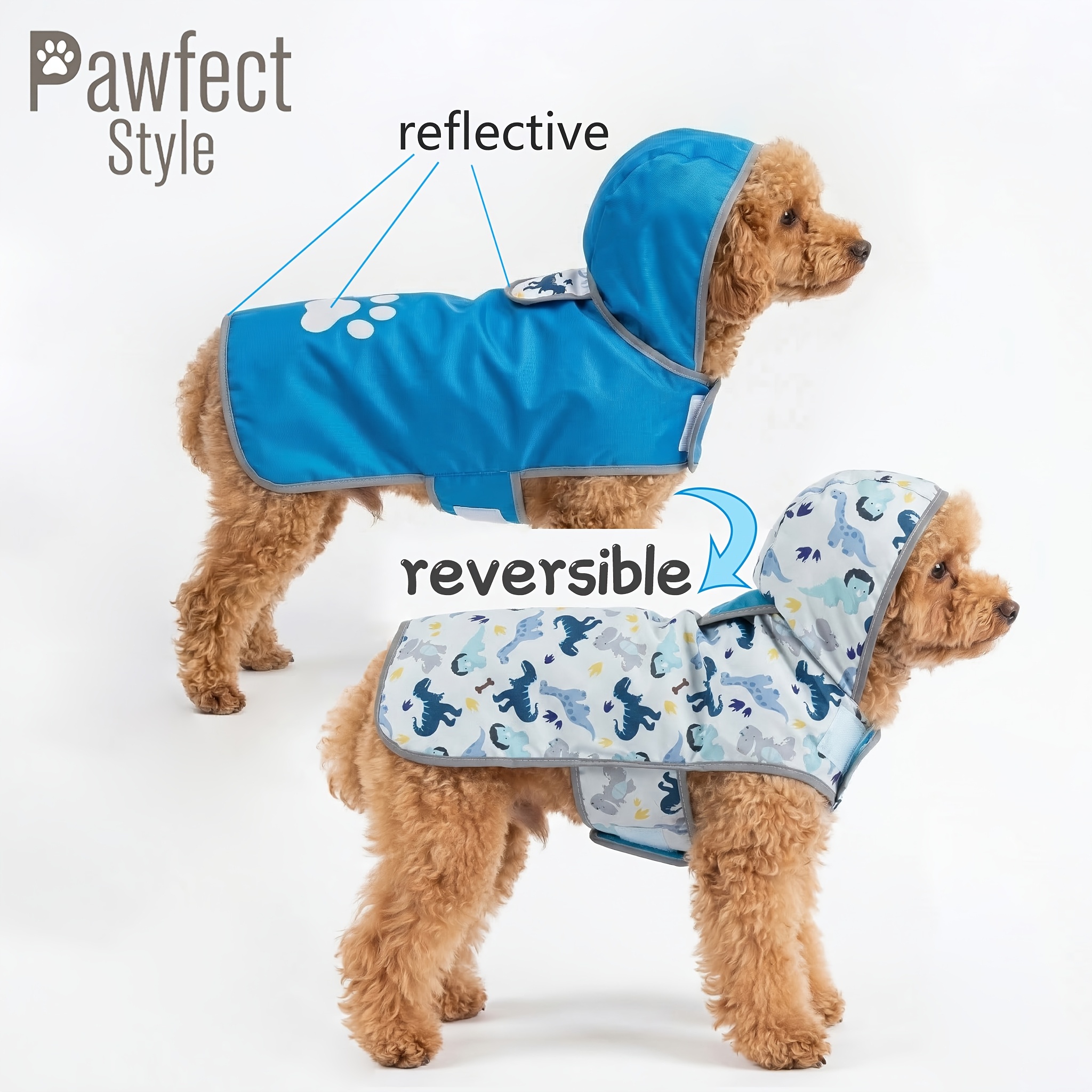 TEMU 1pc Adorable Cartoon Dinosaur Print Pet Double-sided Raincoat Windproof And With Reflective Strips For Small To Medium Dogs, Design For