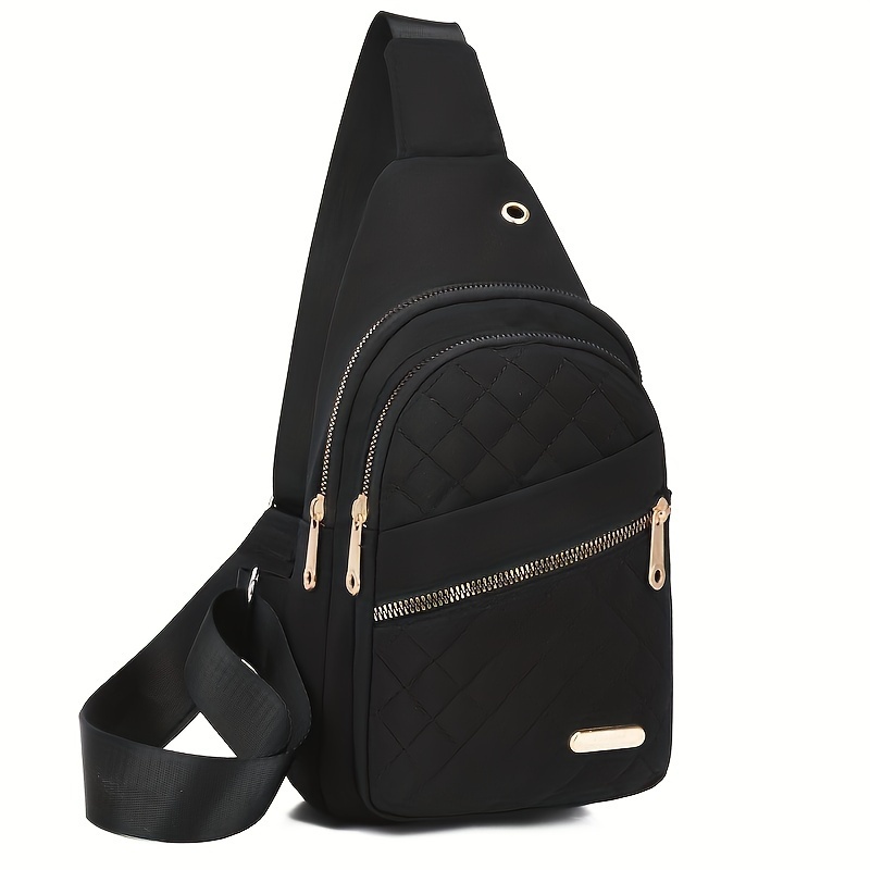 TEMU Chic Nylon Crossbody Sling Bag With Adjustable Strap - & Lightweight For Work And Shopping, Zip Closure, Machine Washable