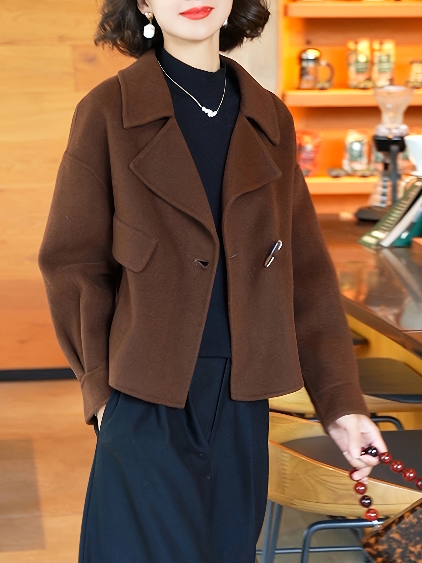 womens tweed dual sided short coat elegant casual winter Temu