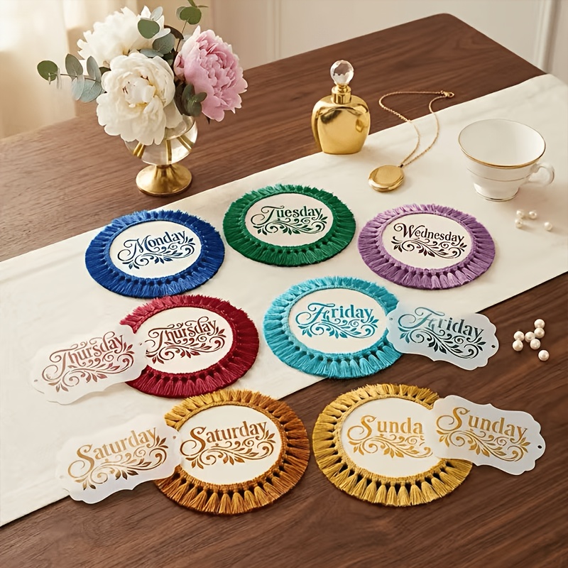 7pcs Reusable Calligraphy Letter Stencils with Floral Templates