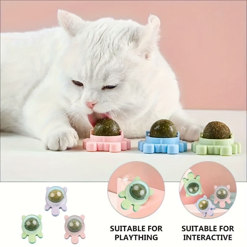 

3 Packs Natural Catnip Balls, Interactive Cat Teeth Cleaning Toys, Cat Mint Playthings With Durable Holder - Pink, Green, Blue