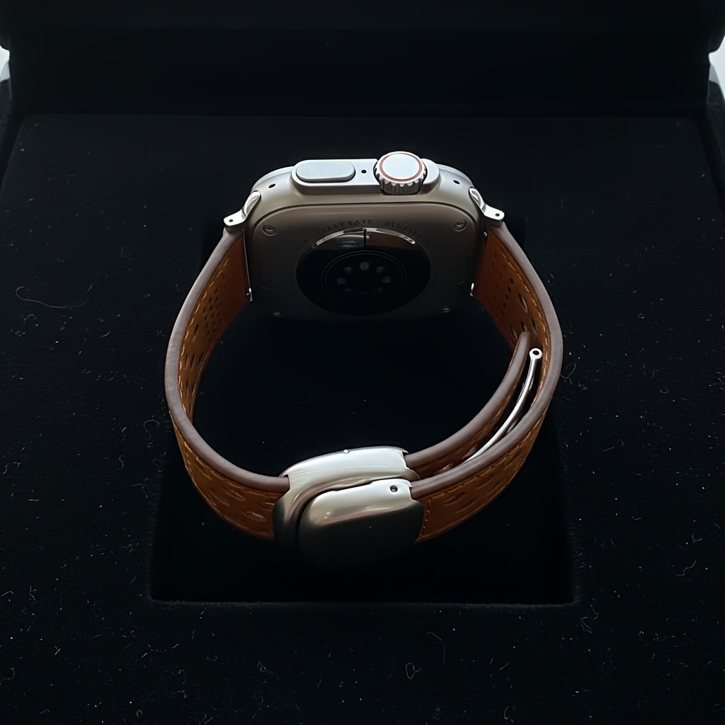 Men'S Genuine Leather for apple Watch Band | Rugged European And American High-End Crazy Horse Leather With Magnetic Clasp | Retro Breathable Hole Design | Compatible With Titanium 316 Stainless Steel | Fits for apple Watch Series 10, 11, 9, 8, 7