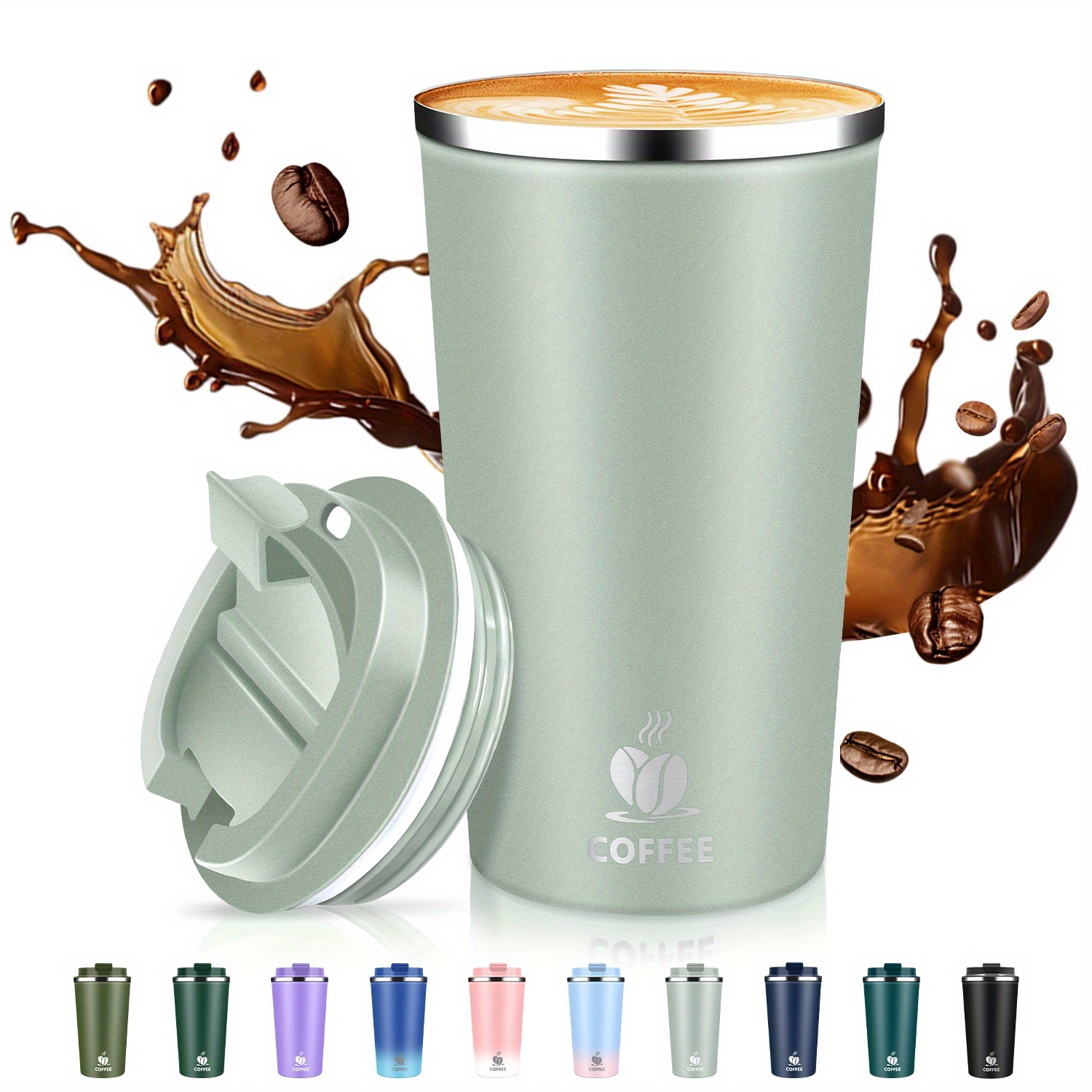 Image of 17oz Insulated Travel Coffee Mug With – Leakproof, High-quality Stainless Steel Tumbler For Drinks, Perfect For Camping, Office, Home, And , Coffee Travel Mug